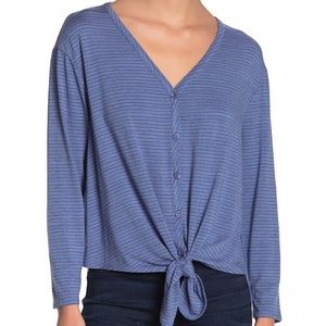 Everleigh Blue Stripe Front Button Tie front Tee